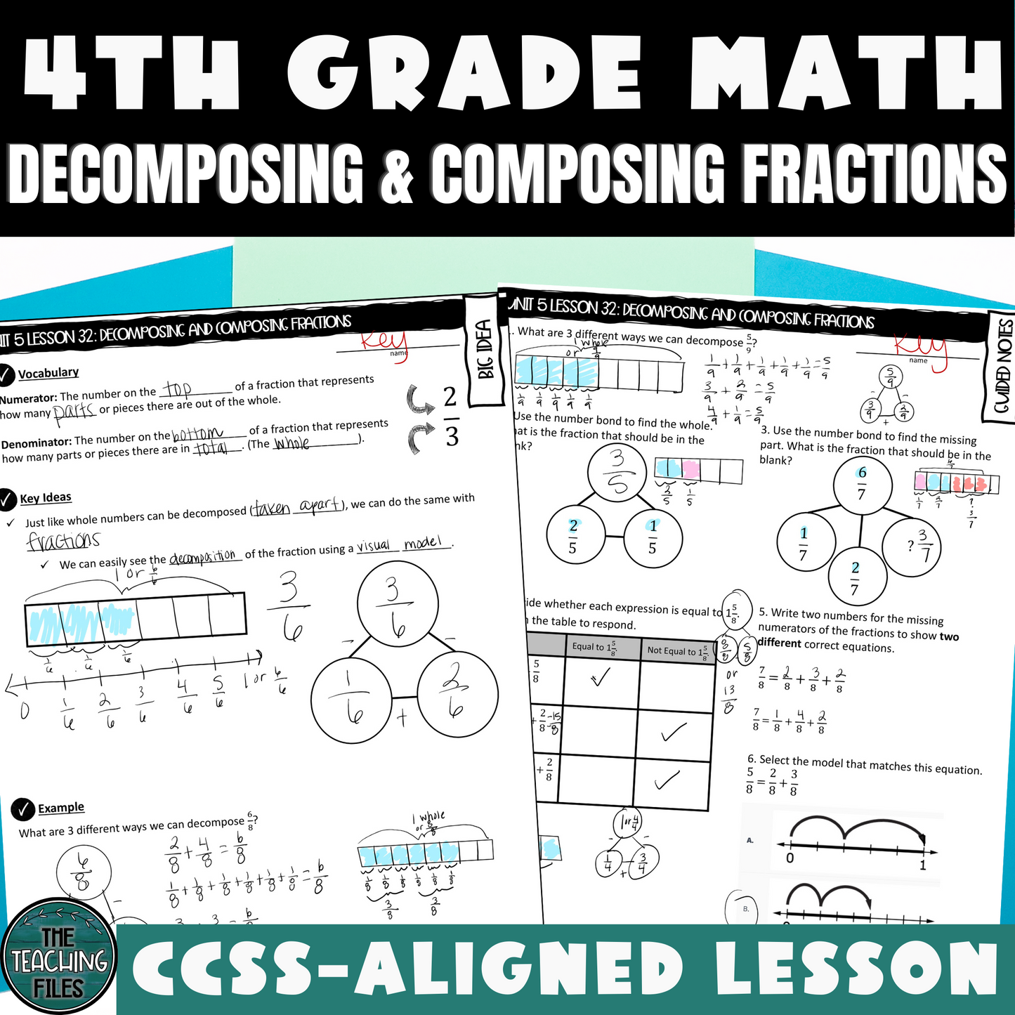 Decomposing and Composing Fractions Lesson 4th Grade Math Guided Notes Lesson CCSS-Aligned