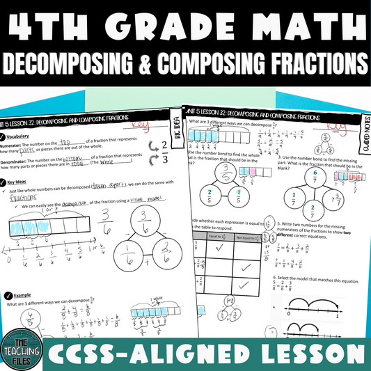 Decomposing and Composing Fractions Lesson 4th Grade Math Guided Notes Lesson CCSS-Aligned