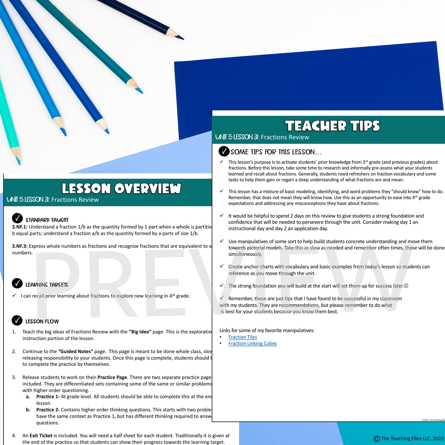 Fractions Review Guided Notes Lesson 4th Grade Math CCSS-Aligned