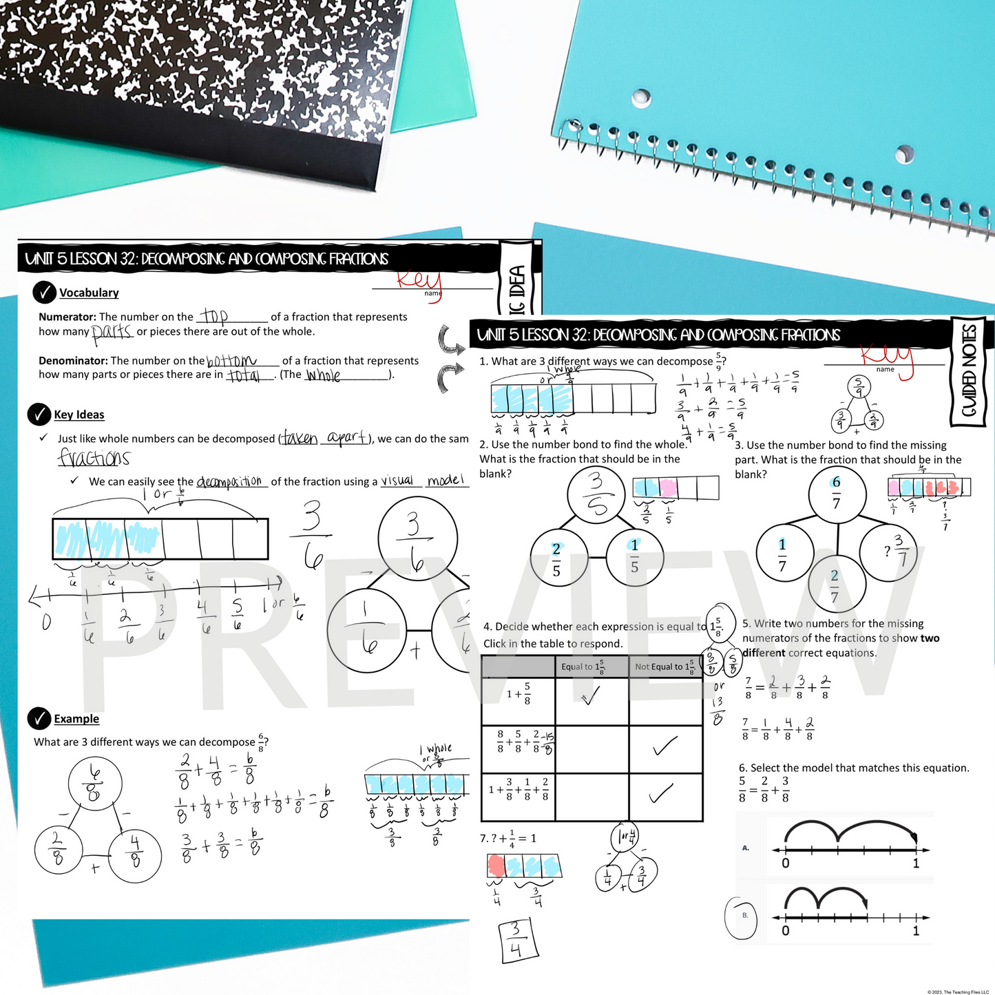 Decomposing and Composing Fractions Lesson 4th Grade Math Guided Notes Lesson CCSS-Aligned