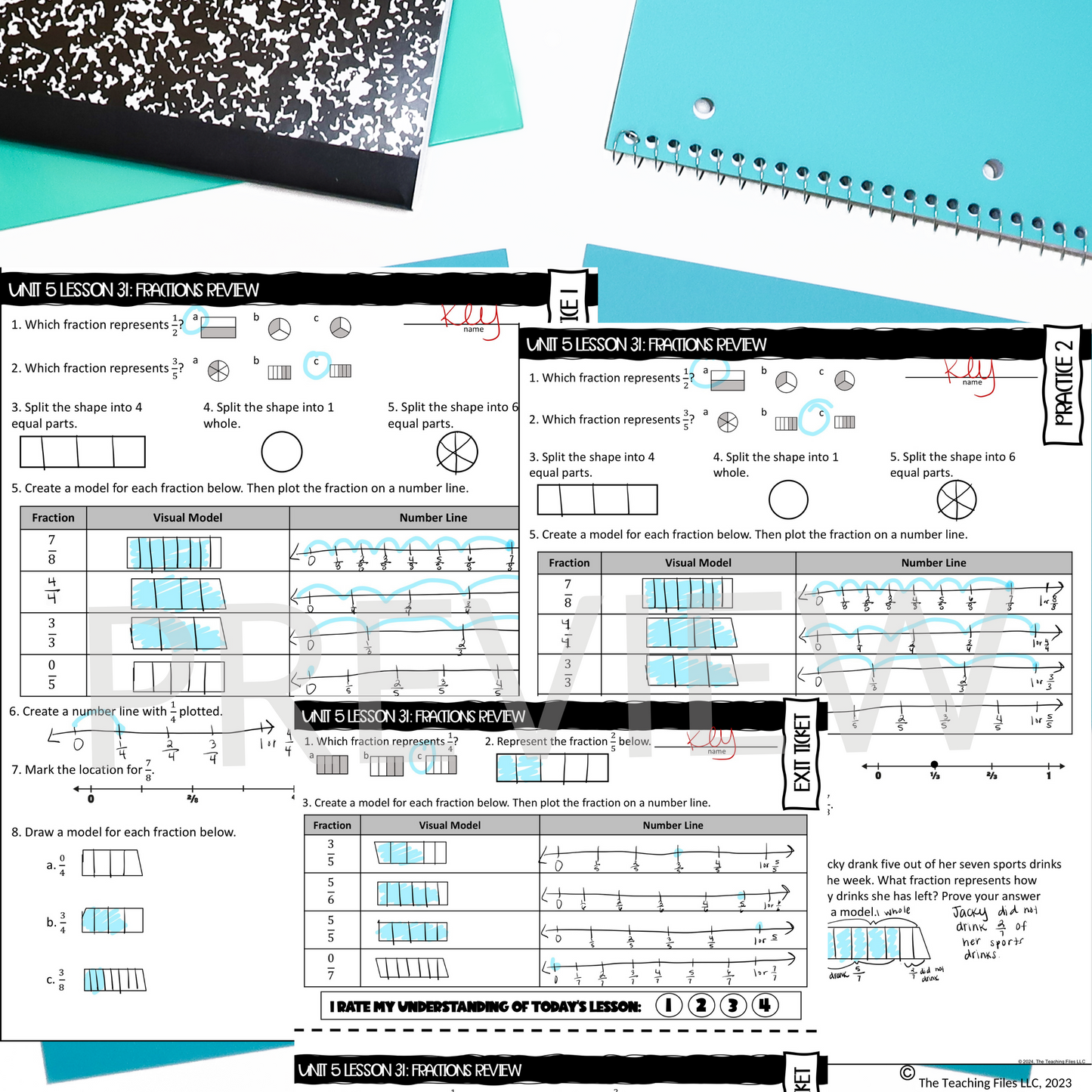 Fractions Review Guided Notes Lesson 4th Grade Math CCSS-Aligned