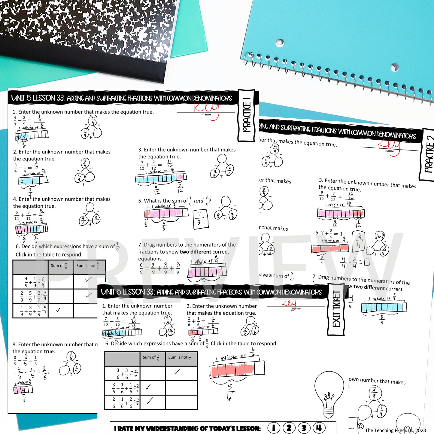 Adding and Subtracting Fractions with Common Denominators Lesson Guided Notes Lesson | CCSS-Aligned