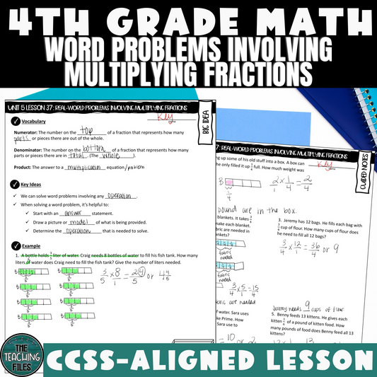 Multiplying Fractions Word Problems Guided Notes Lesson CCSS-Aligned