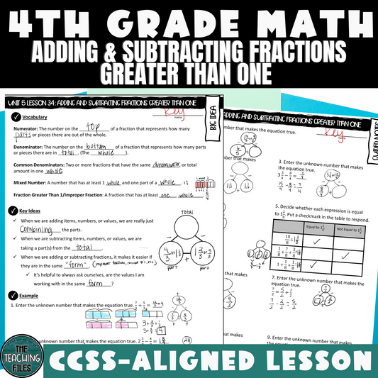 Adding and Subtracting Fractions Greater Than One Guided Notes Lesson Practice