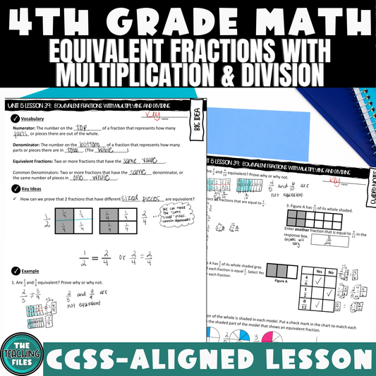 Equivalent Fractions Guided Notes Lesson 4th Grade Math CCSS-Aligned