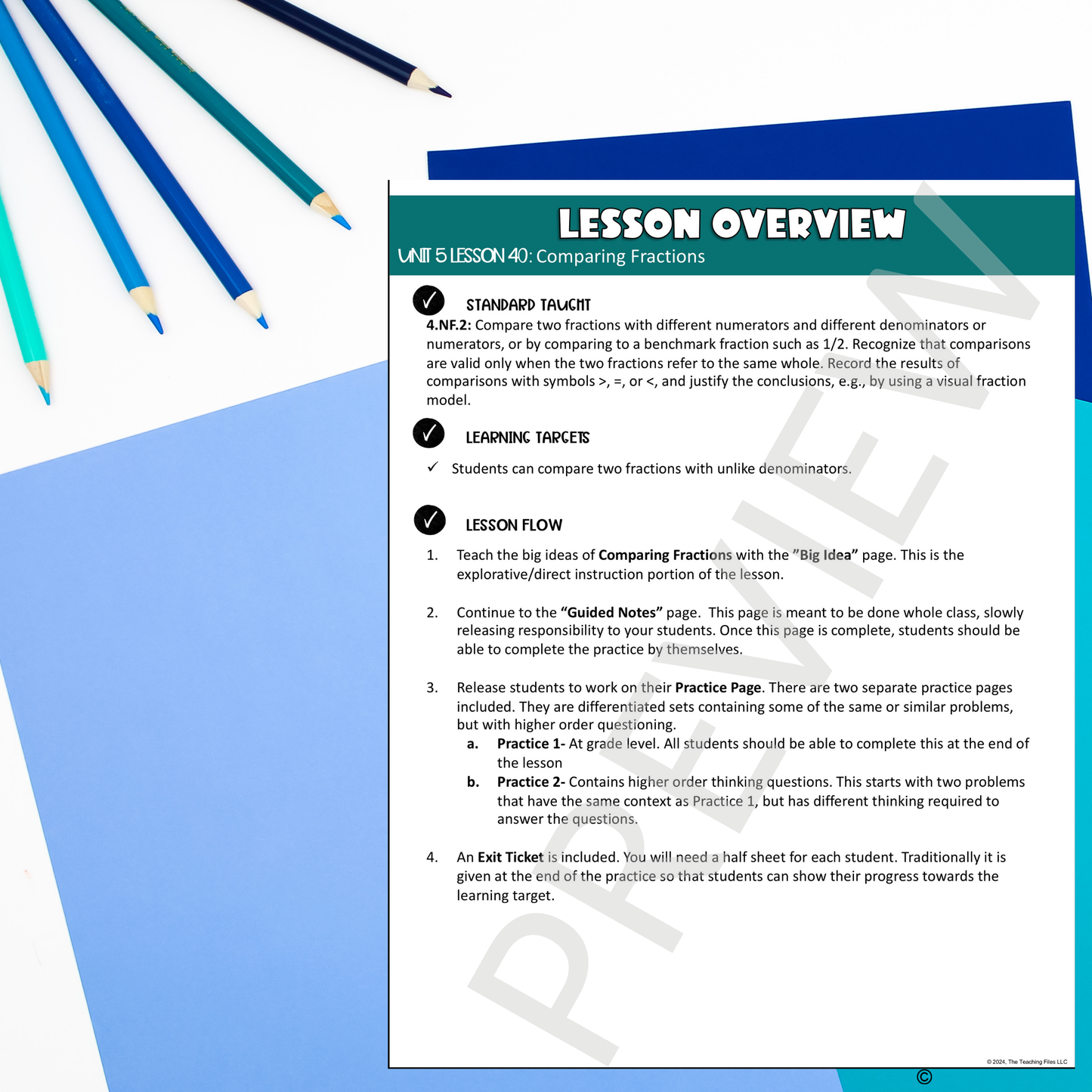 Comparing Fractions Guided Notes Lesson 4th Grade Math CCSS-Aligned