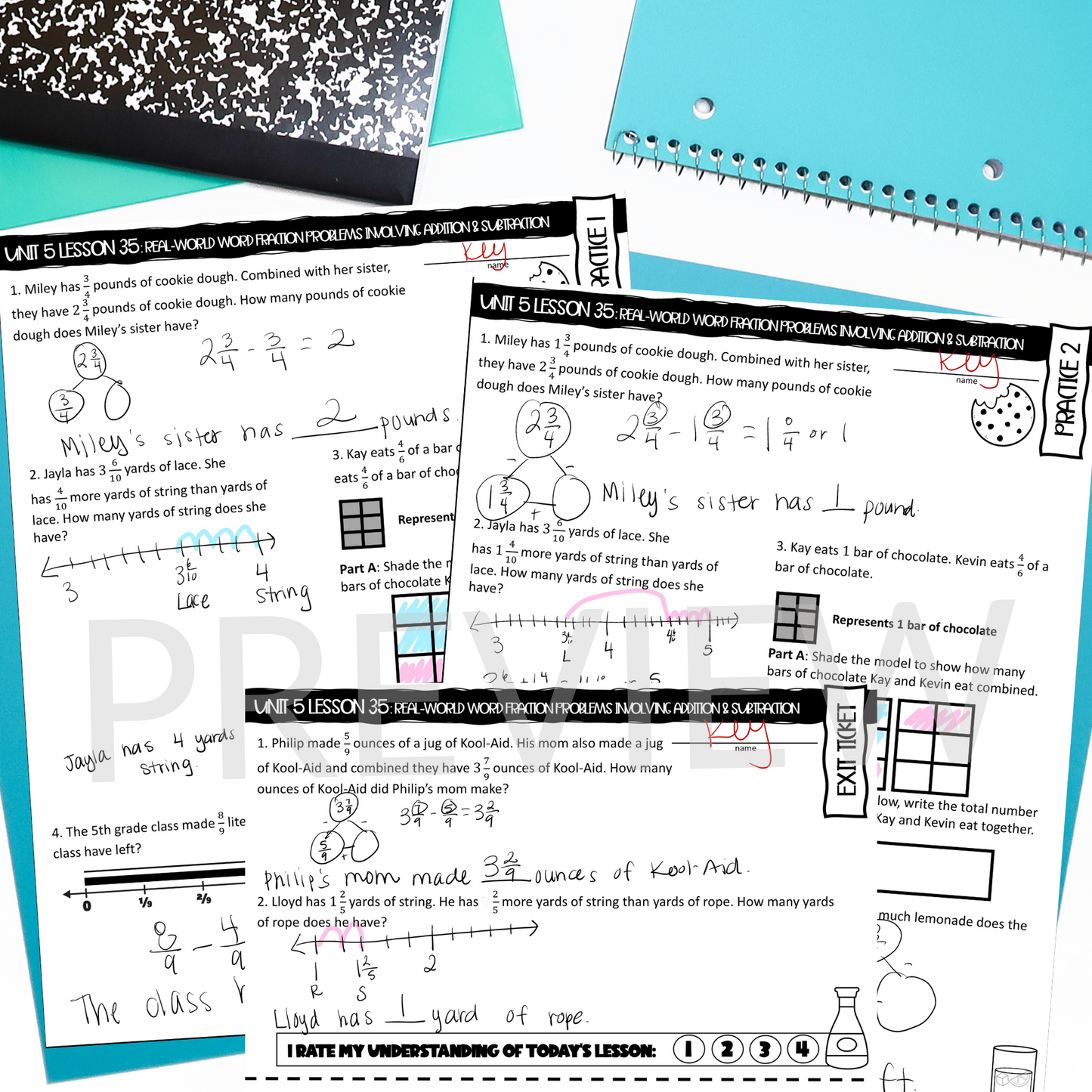 Adding and Subtracting Fractions Word Problems Math Guided Notes Lesson 4th Grade Math CCSS-Aligned