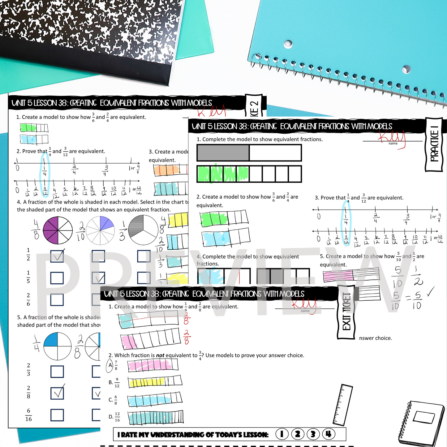 Equivalent Fractions with Models Guided Notes Lesson 4th Grade Math CCSS-Aligned