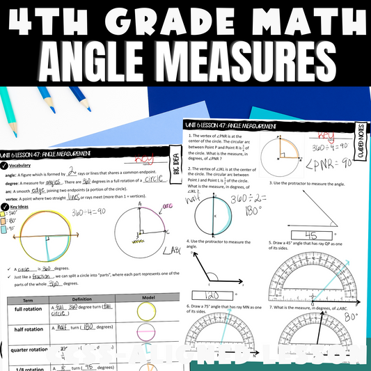 Measuring Angles Guided Notes Lesson 4th Grade Math CCSS-Aligned