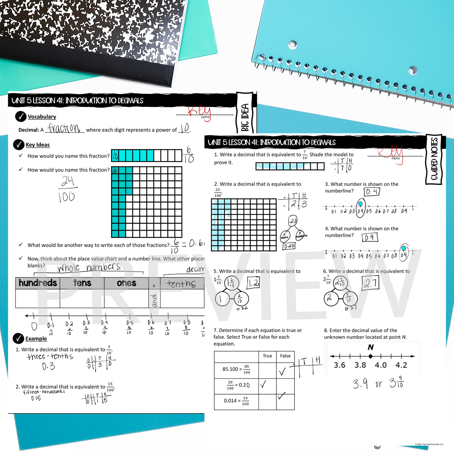 Introduction to Decimals Guided Notes Lesson 4th Grade Math CCSS-Aligned