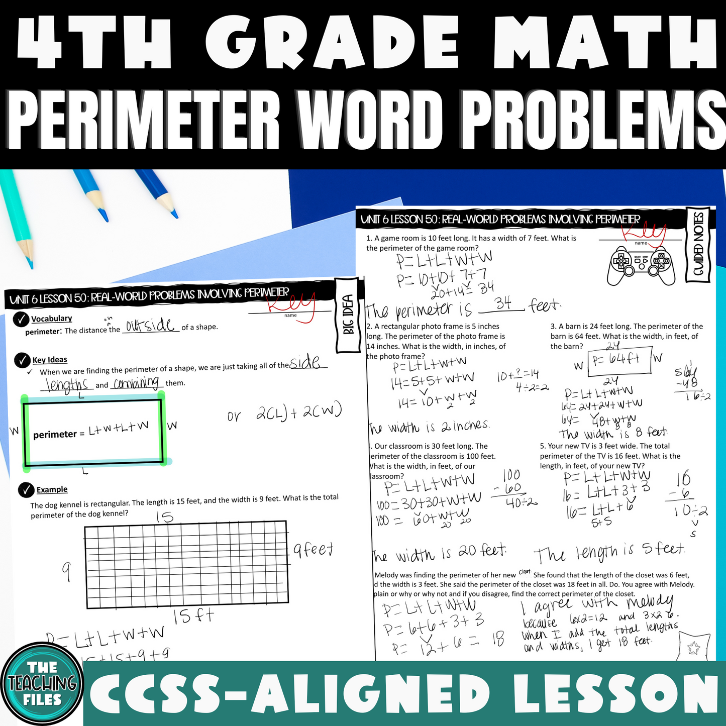 Perimeter Word Problems Guided Notes Lesson 4th Grade Math CCSS-Aligned