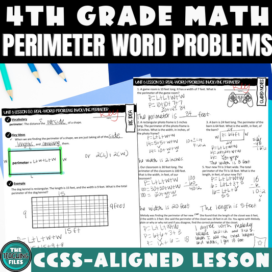 Perimeter Word Problems Guided Notes Lesson 4th Grade Math CCSS-Aligned