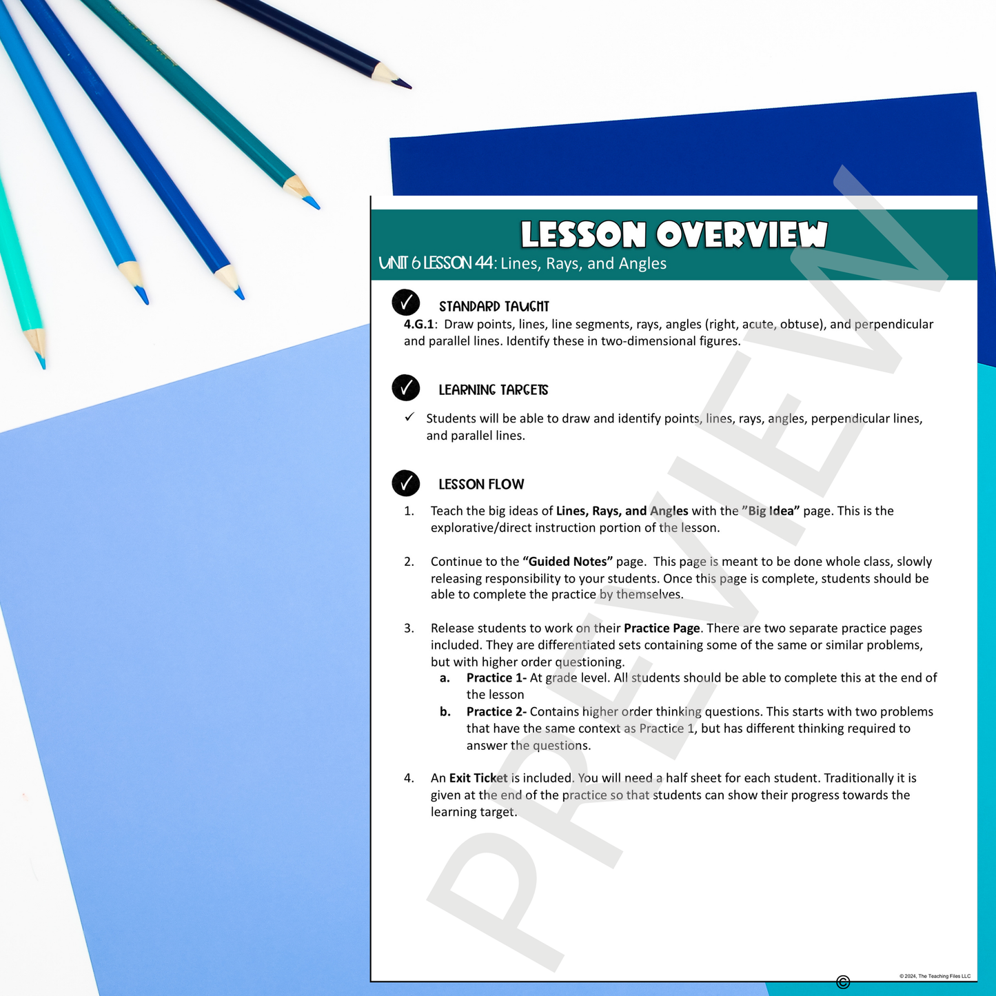 Lines Rays and Angles Guided Notes Lesson 4th Grade Math CCSS-Aligned