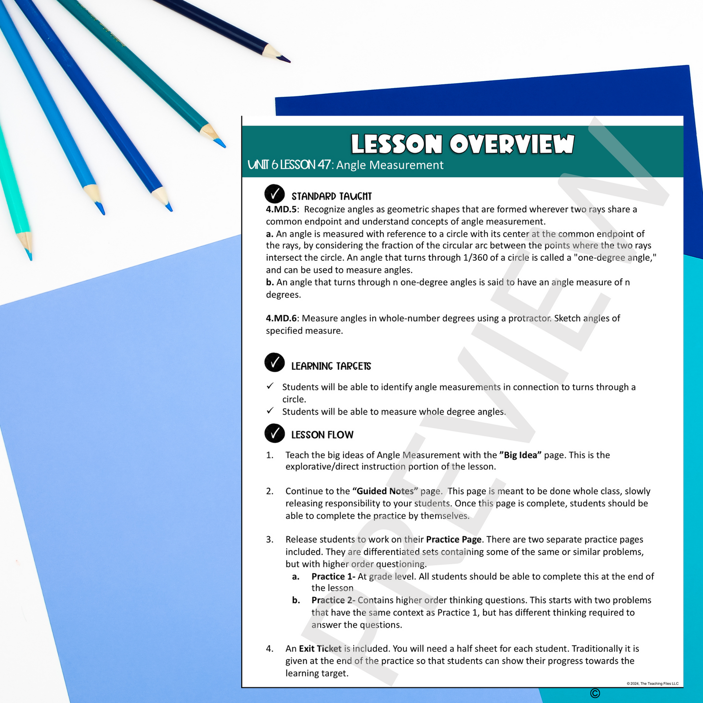 Measuring Angles Guided Notes Lesson 4th Grade Math CCSS-Aligned