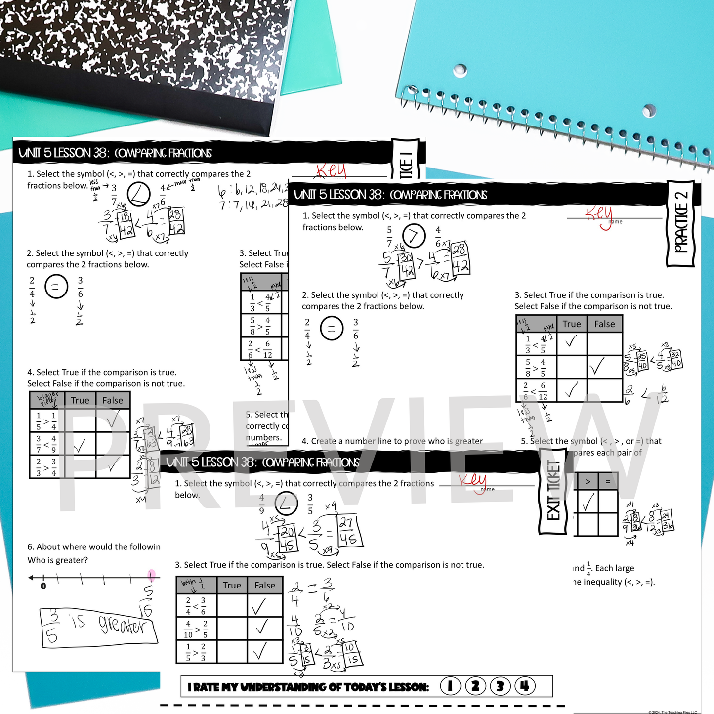 Comparing Fractions Guided Notes Lesson 4th Grade Math CCSS-Aligned