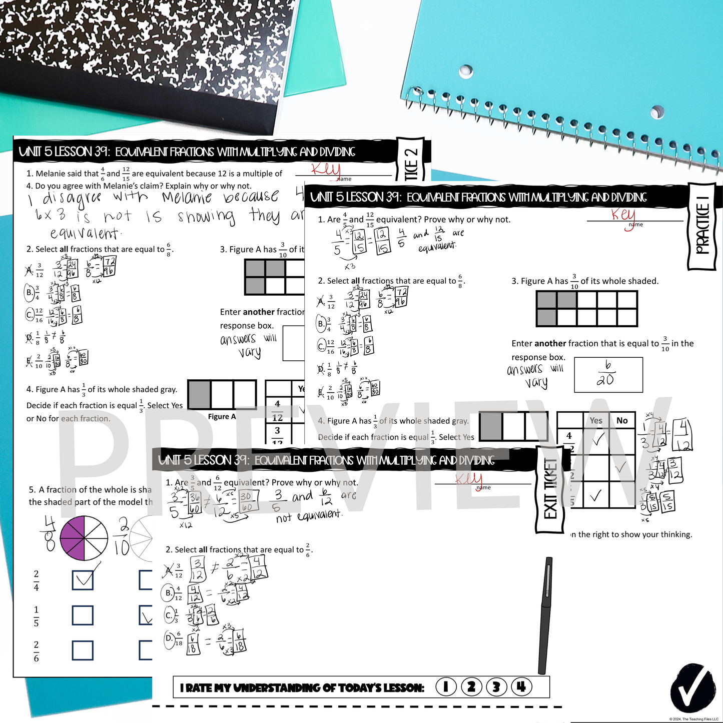 Equivalent Fractions Guided Notes Lesson 4th Grade Math CCSS-Aligned