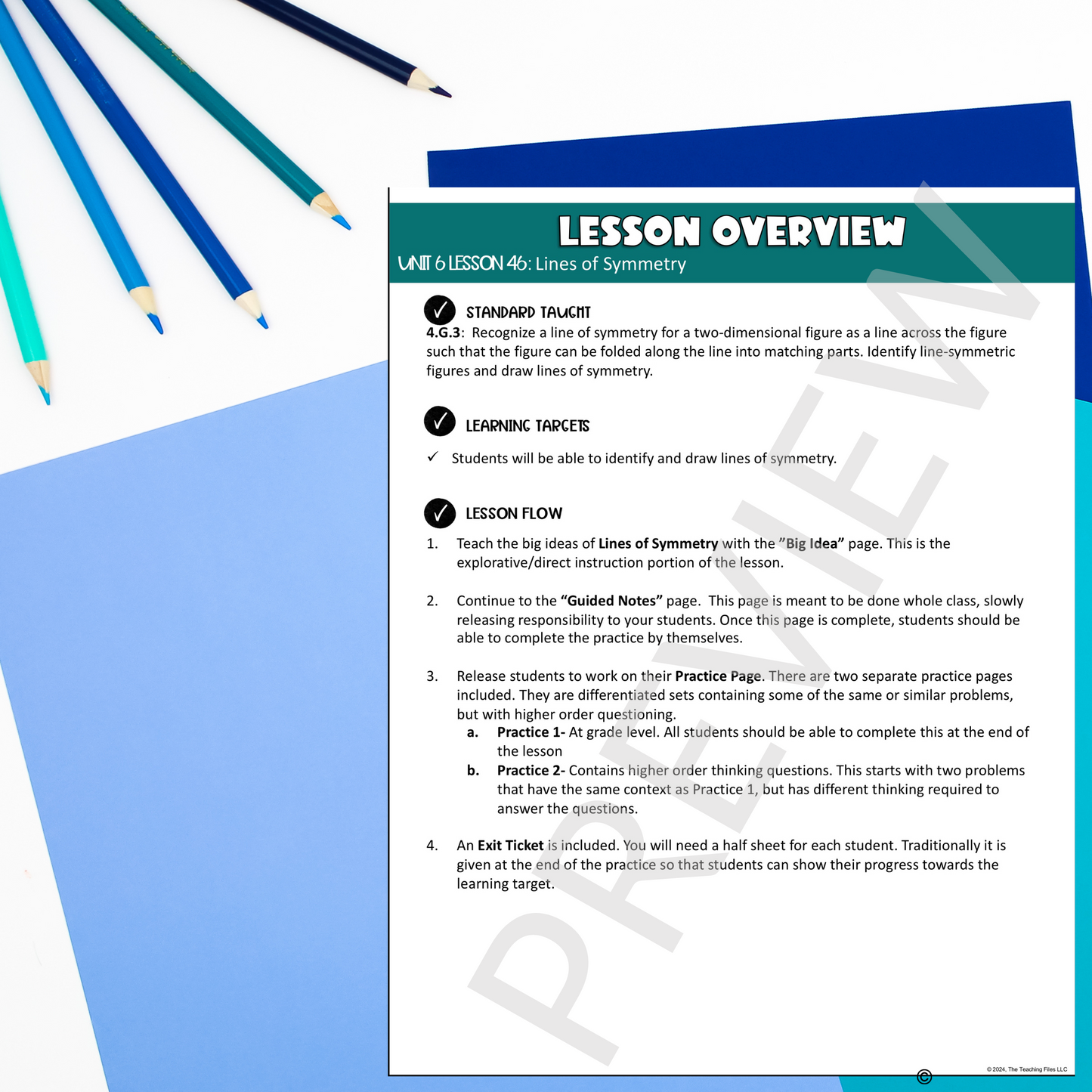 Lines of Symmetry Guided Notes Lesson 4th Grade Math CCSS-Aligned