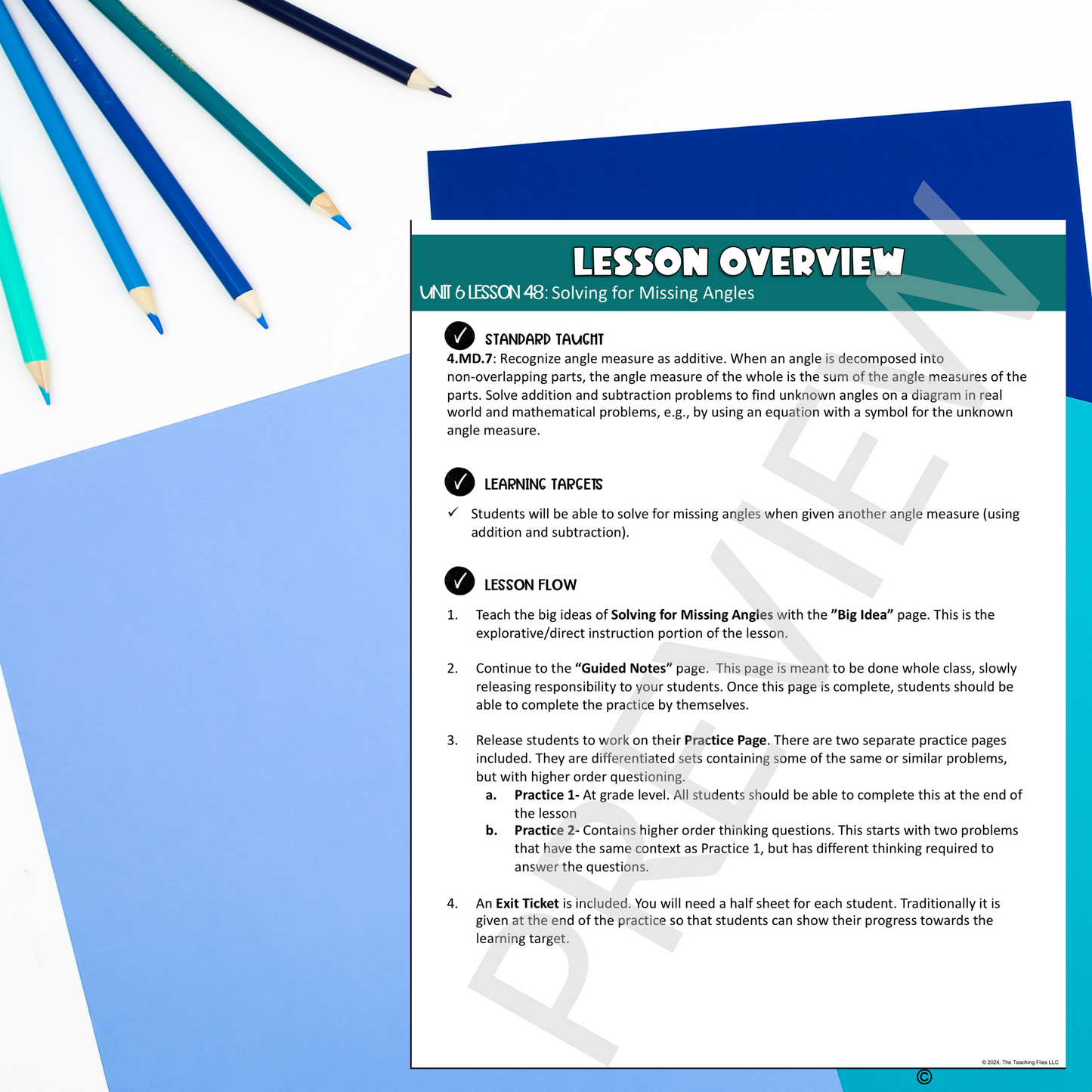 Missing Angles Guided Notes Lesson 4th Grade Math CCSS-Aligned