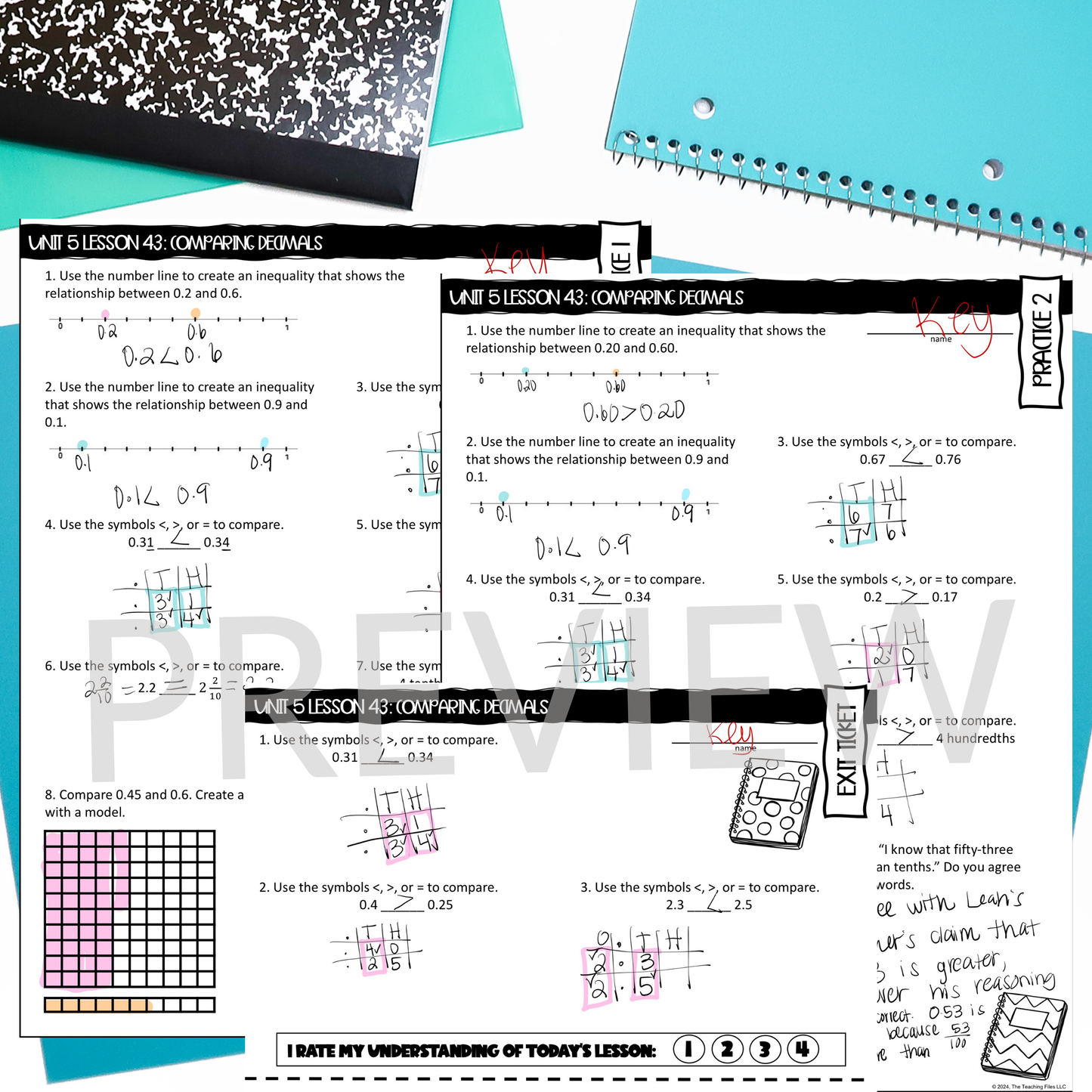 Comparing Decimals Guided Notes Lesson 4th Grade Math CCSS-Aligned