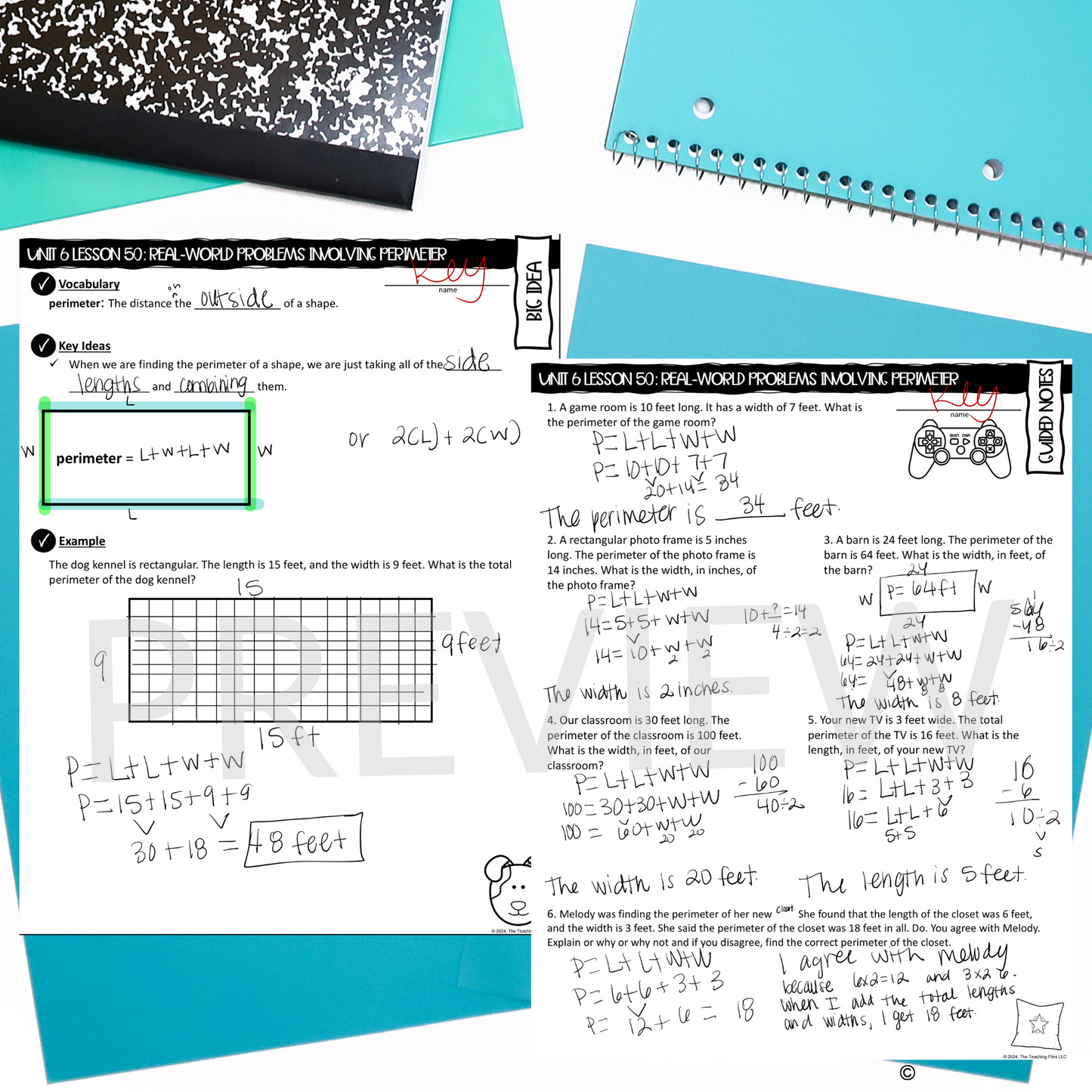 Perimeter Word Problems Guided Notes Lesson 4th Grade Math CCSS-Aligned