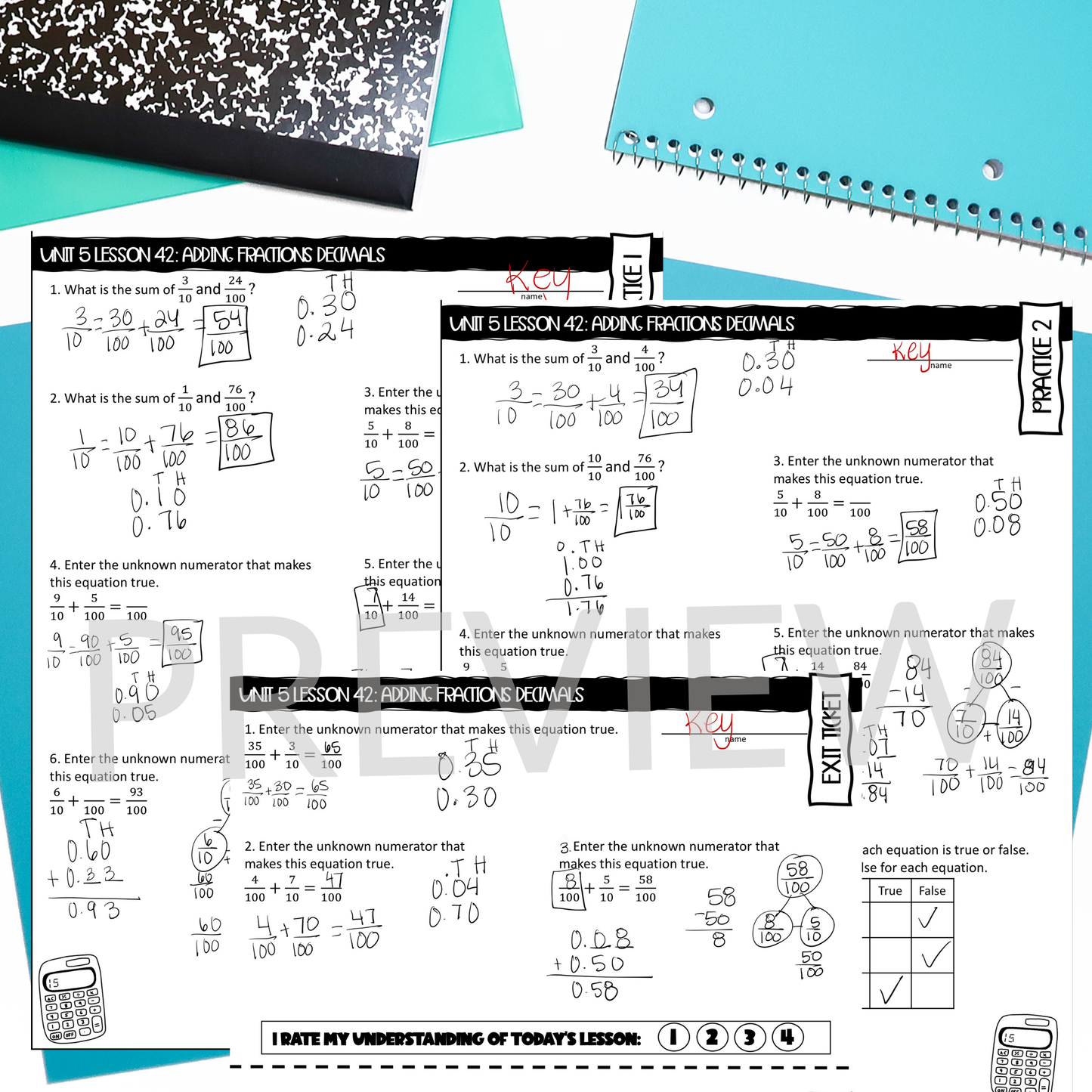 Adding Fraction Decimals Guided Notes Lesson 4th Grade Math CCSS-Aligned