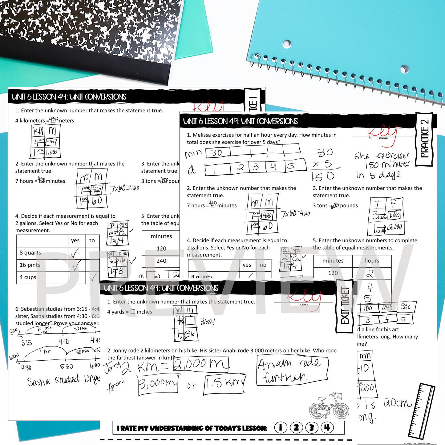 Unit Conversions Guided Notes Lesson 4th Grade Math CCSS-Aligned