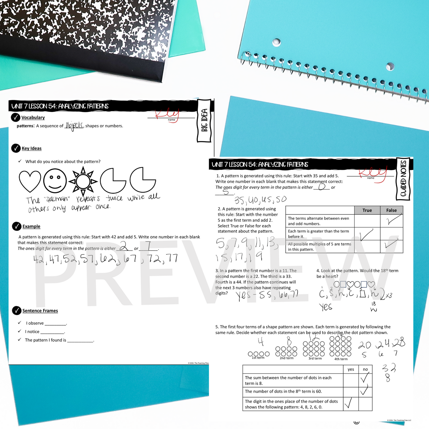 Analyzing Patterns Guided Notes Lesson Practice Exit Ticket