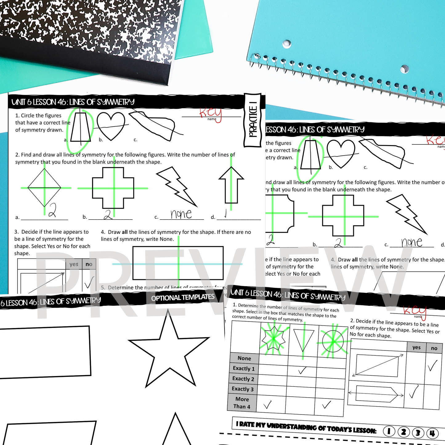 Lines of Symmetry Guided Notes Lesson 4th Grade Math CCSS-Aligned