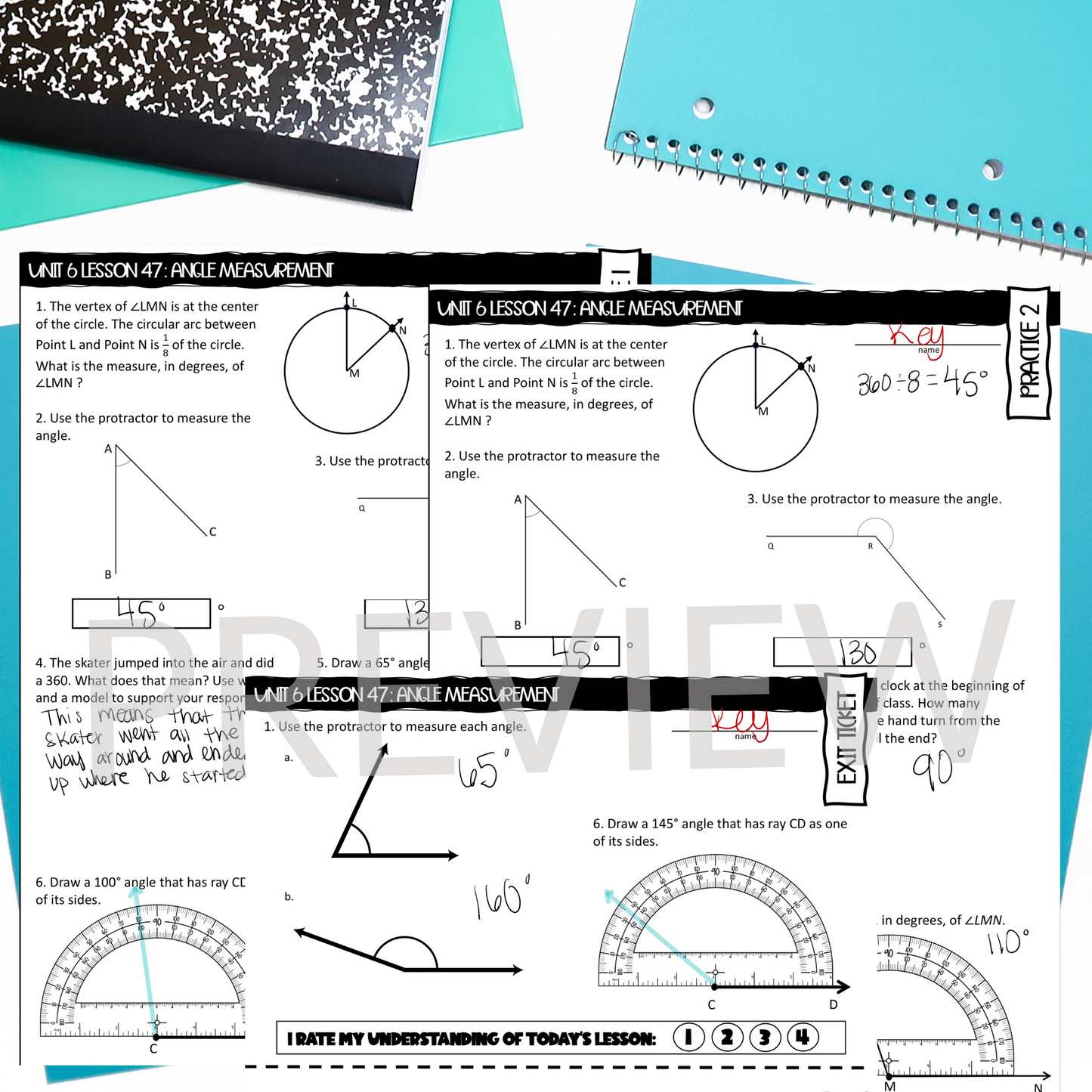 Measuring Angles Guided Notes Lesson 4th Grade Math CCSS-Aligned