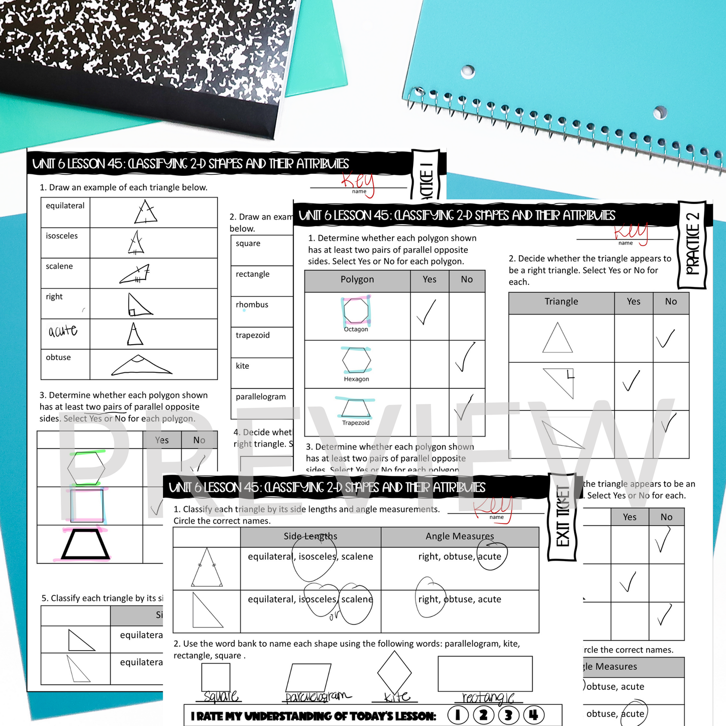 Classifying 2-D Shapes Guided Notes Lesson 4th Grade Math CCSS-Aligned