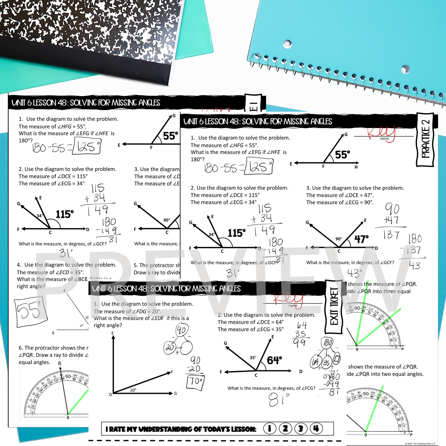 Missing Angles Guided Notes Lesson 4th Grade Math CCSS-Aligned