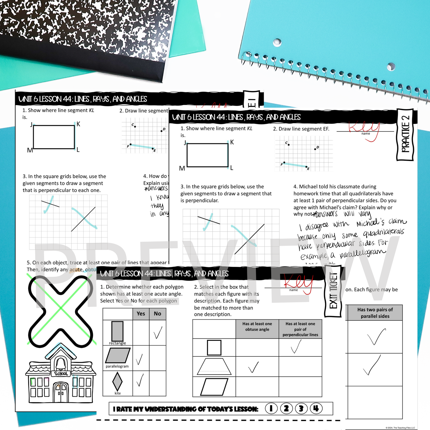 Lines Rays and Angles Guided Notes Lesson 4th Grade Math CCSS-Aligned