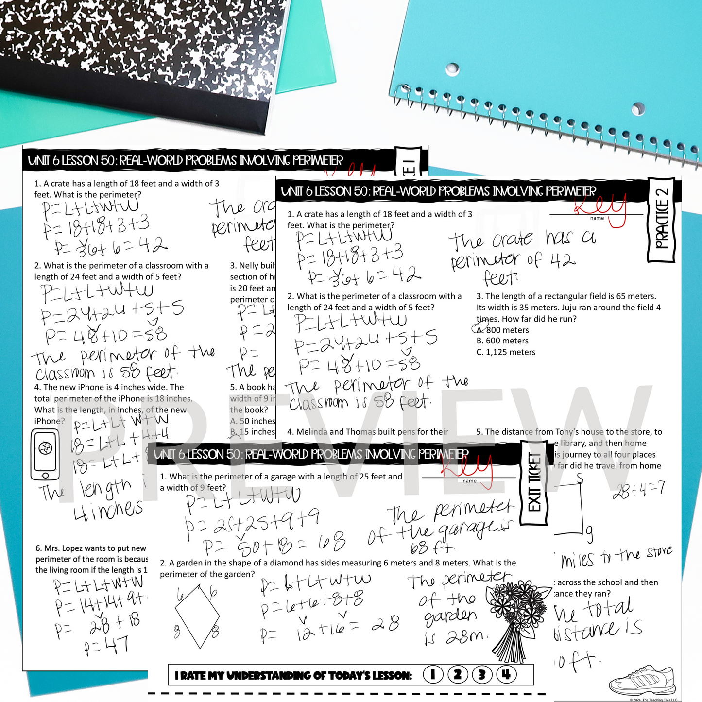 Perimeter Word Problems Guided Notes Lesson 4th Grade Math CCSS-Aligned