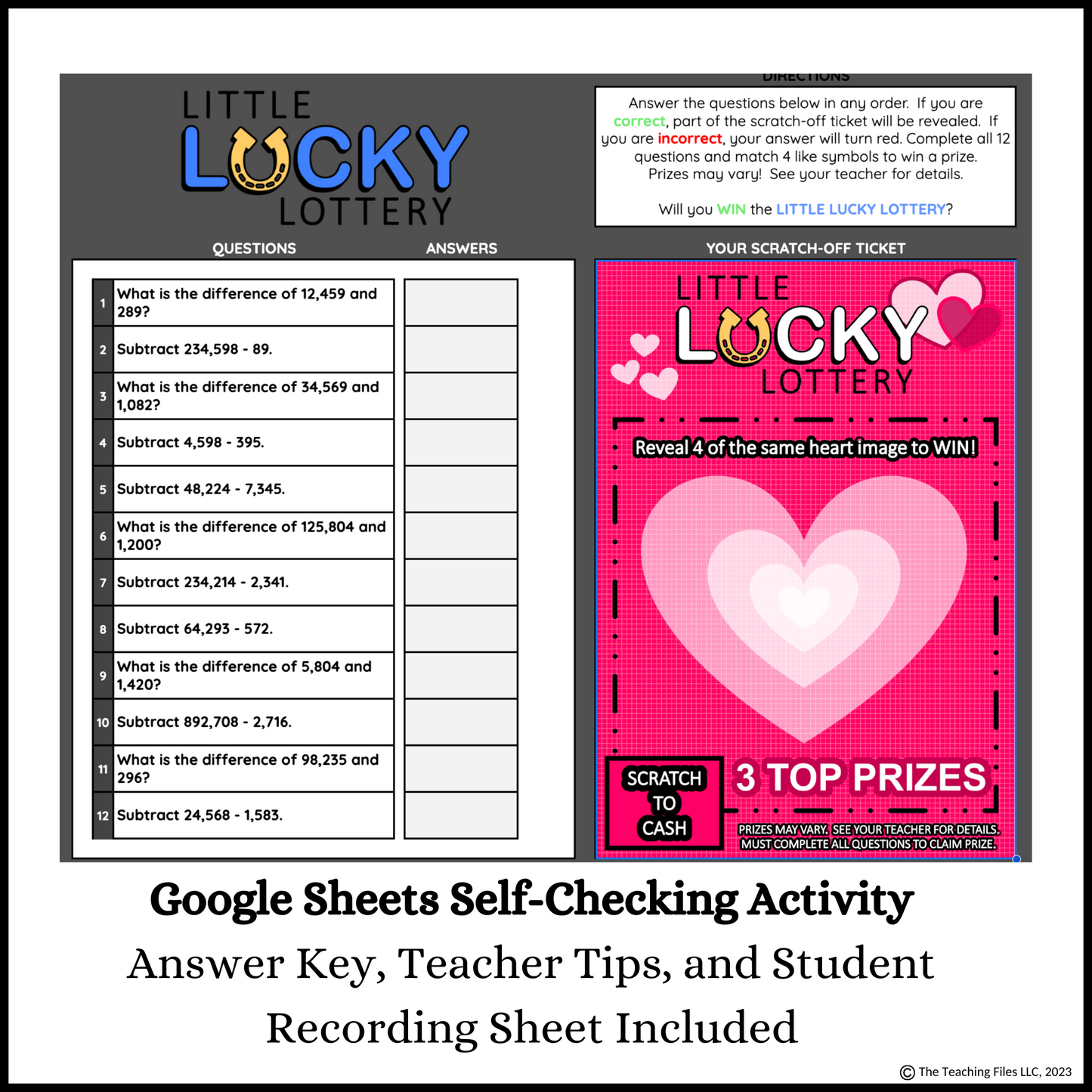 Subtracting Multi-Digit Numbers Digital Self-Checking Activity