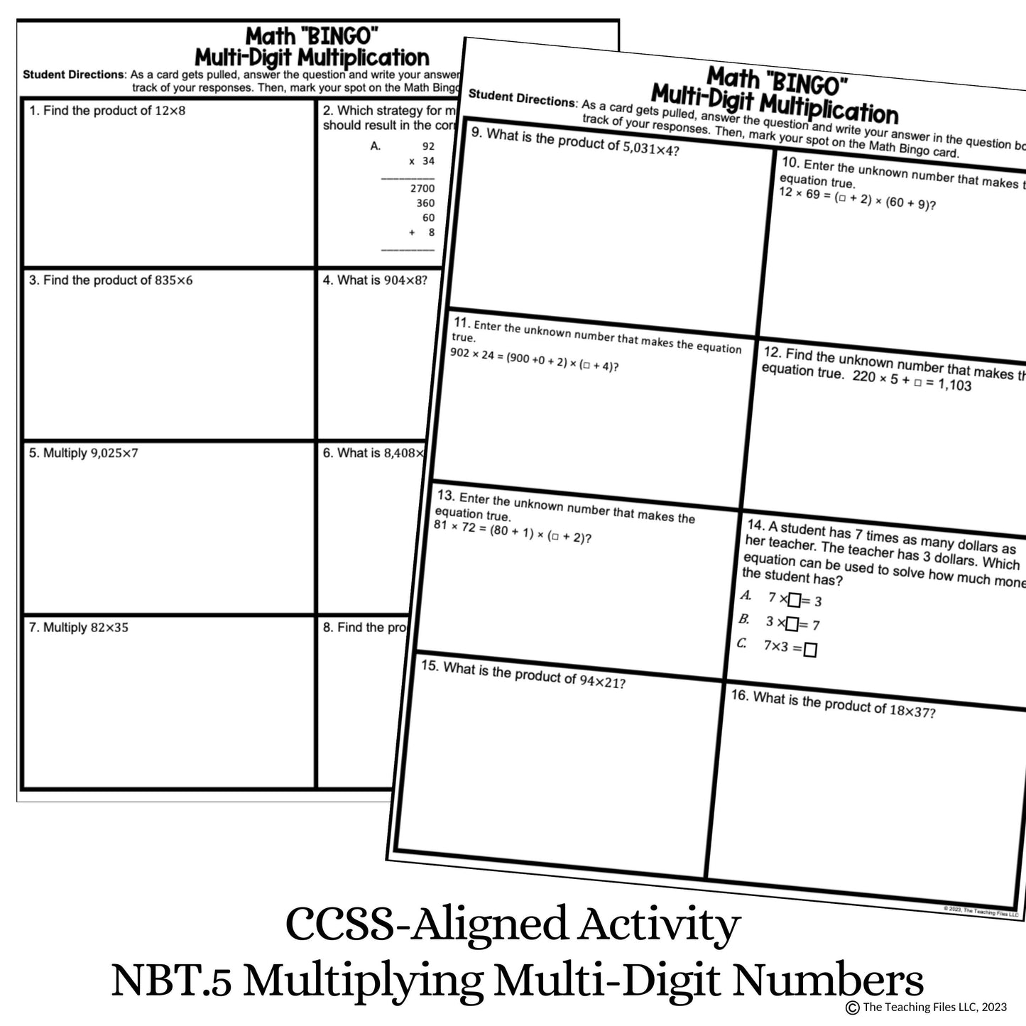 Multiplying Multi-Digit Numbers BINGO