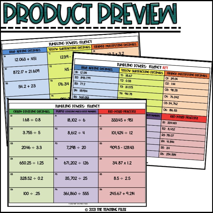 6th Grade Fluency | 6th Grade Math Tumbling Towers Activity