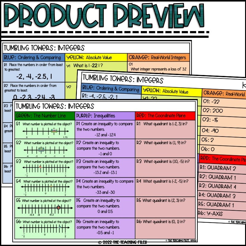 The Number System Integers | 6th Grade Math Tumbling Towers Activity