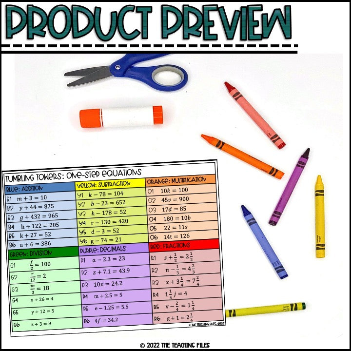 One-Step Equations | 6th Grade Math Tumbling Towers Activity