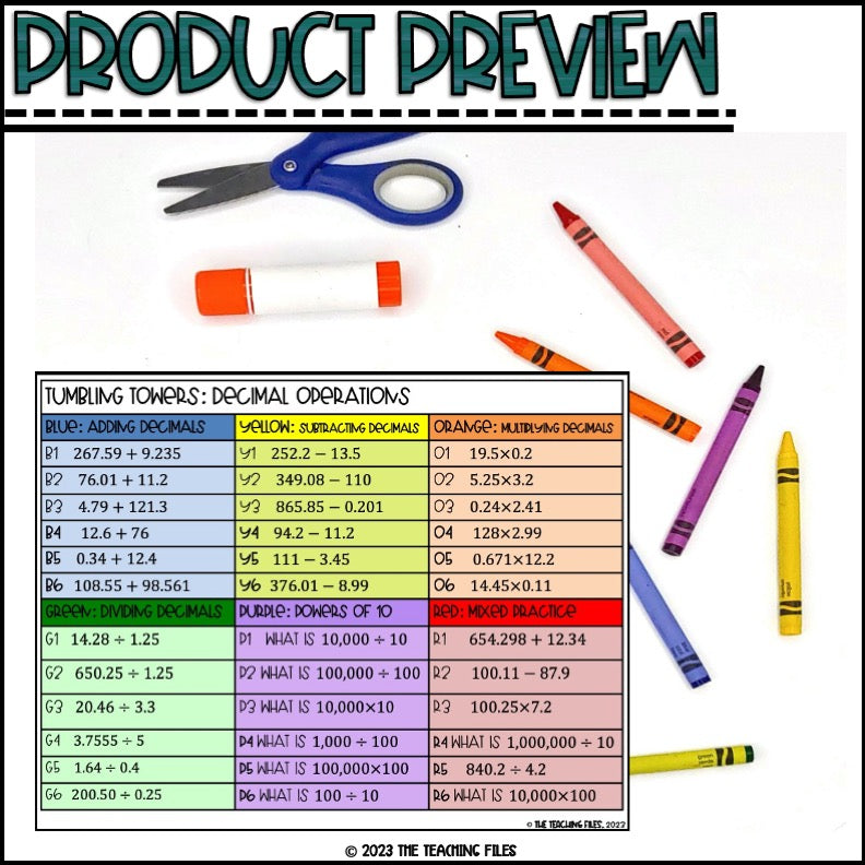 Decimal Operations | 6th Grade Math Tumbling Towers Activity
