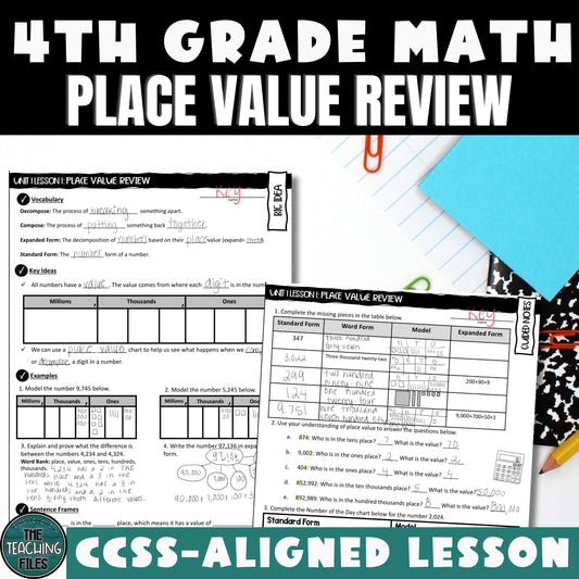 Place Value Review Guided Notes 4th Grade Math CCSS-Aligned