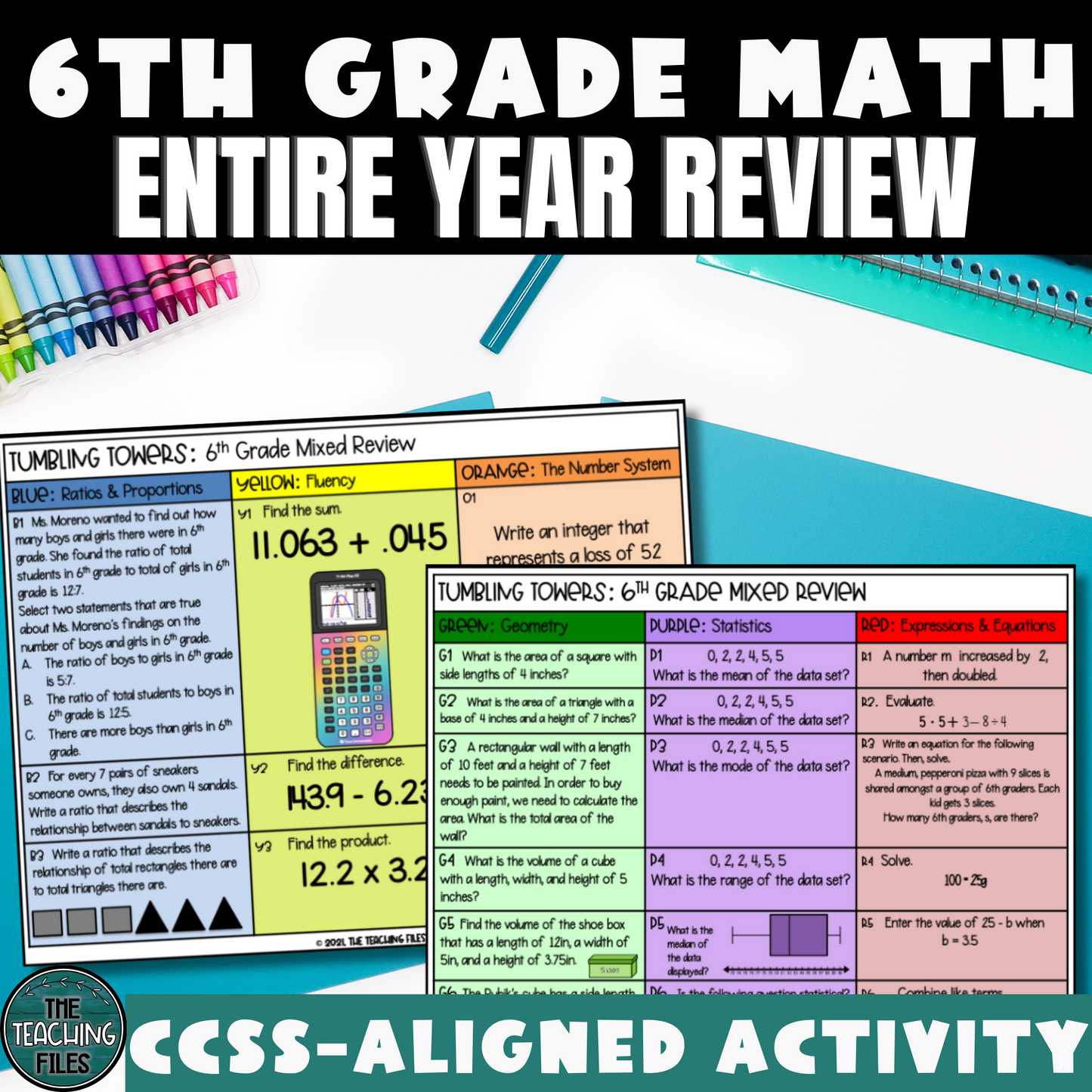 6th Grade Math Entire Year Review | Tumbling Towers Activity