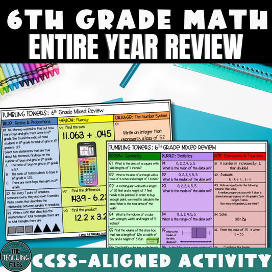 6th Grade Math Entire Year Review | Tumbling Towers Activity