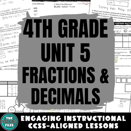 4th Grade Math Fractions and Decimals Guided Notes Unit CCSS Aligned